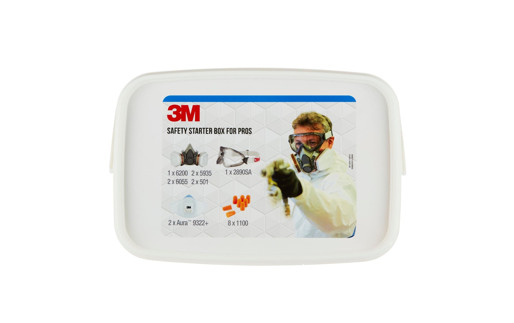 3M Halbmaske, 9322 Safety Box Starter Kit, FFP2, für Elektrowerkzeugarbeiten, verstellbar, weiss