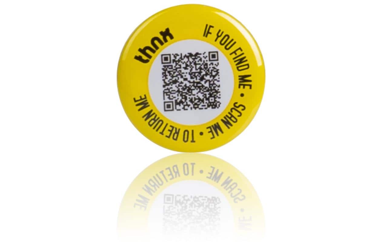 Thnxtags Schlüsselanhänger Button für Thnx Tags App – App-kompatibel, Gelb, Ø 35 mm