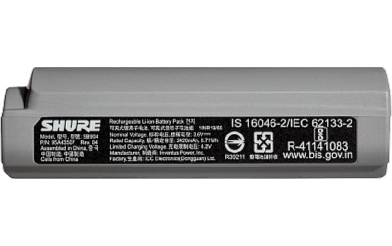 Shure SB904 Akku – Lithium-Ion, 2420 mAh, 3,6 V, für GLX-D+, Schwarz