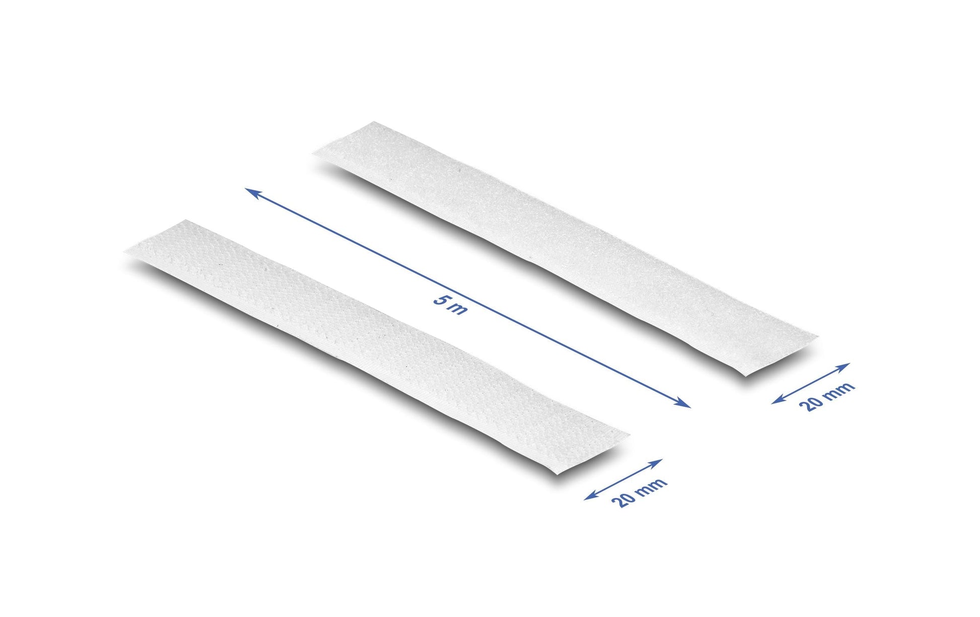 DeLOCK Klettband – 20 mm × 5 m – Weiss – Zuschneidbar, Nylon