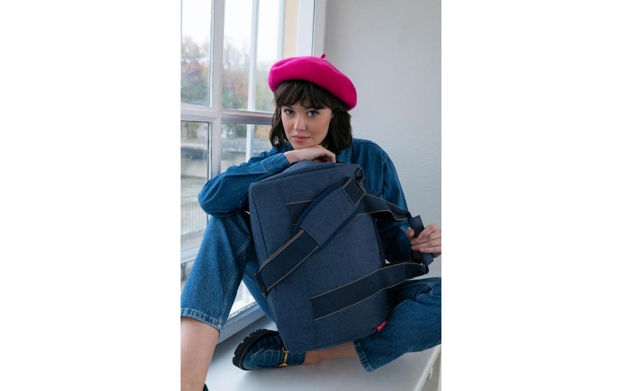 Reisenthel Umhängetasche Allrounder M – 18 l, Polyester, Herringbone Dunkelblau, 43 × 24 × 33,5 cm