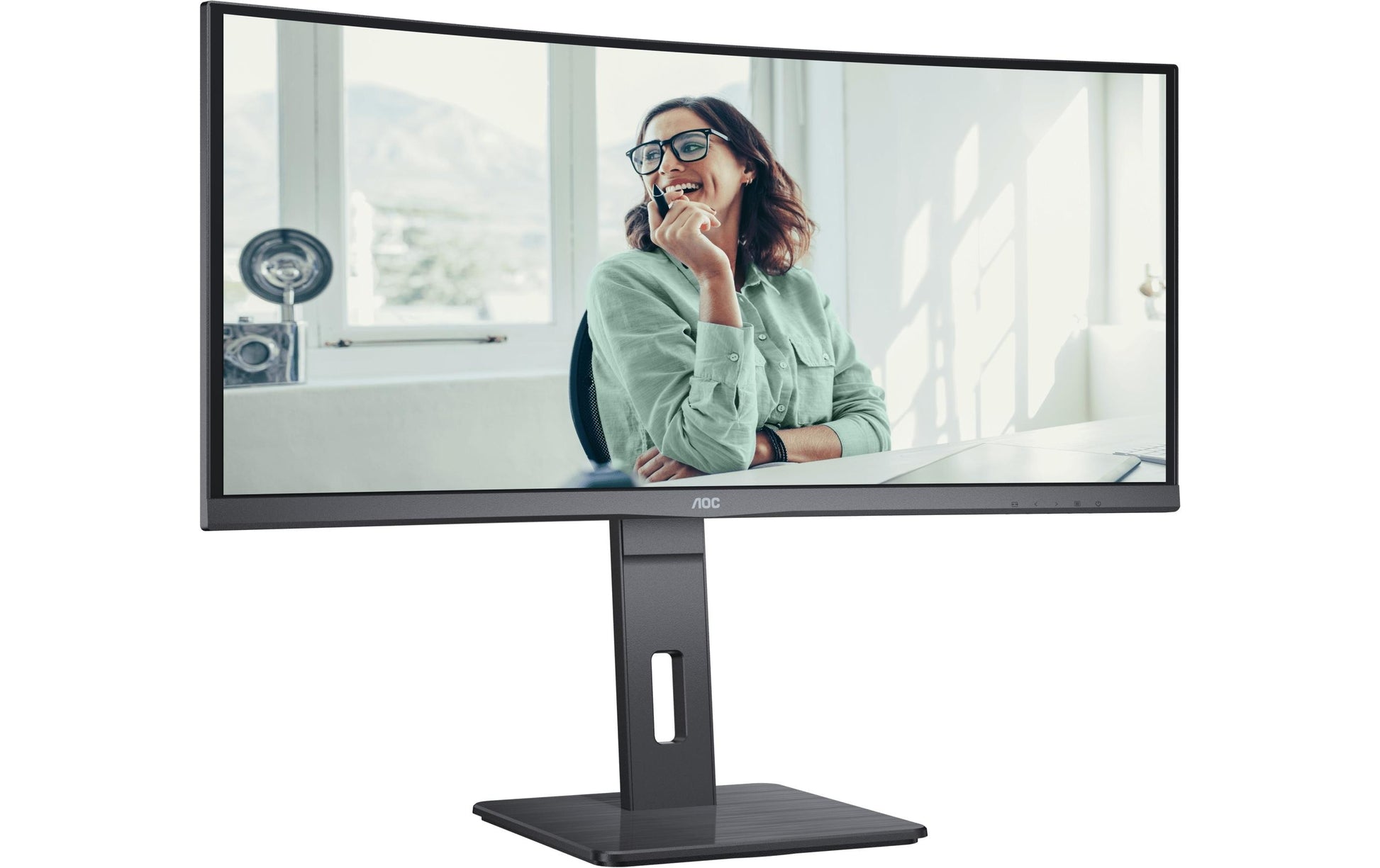 AOC Monitor, 34", 3440 × 1440 (UWQHD), VA, 100 Hz, 300 cd/m², KVM, USB-C, Gebogen, VESA 100 × 100, Schwarz
