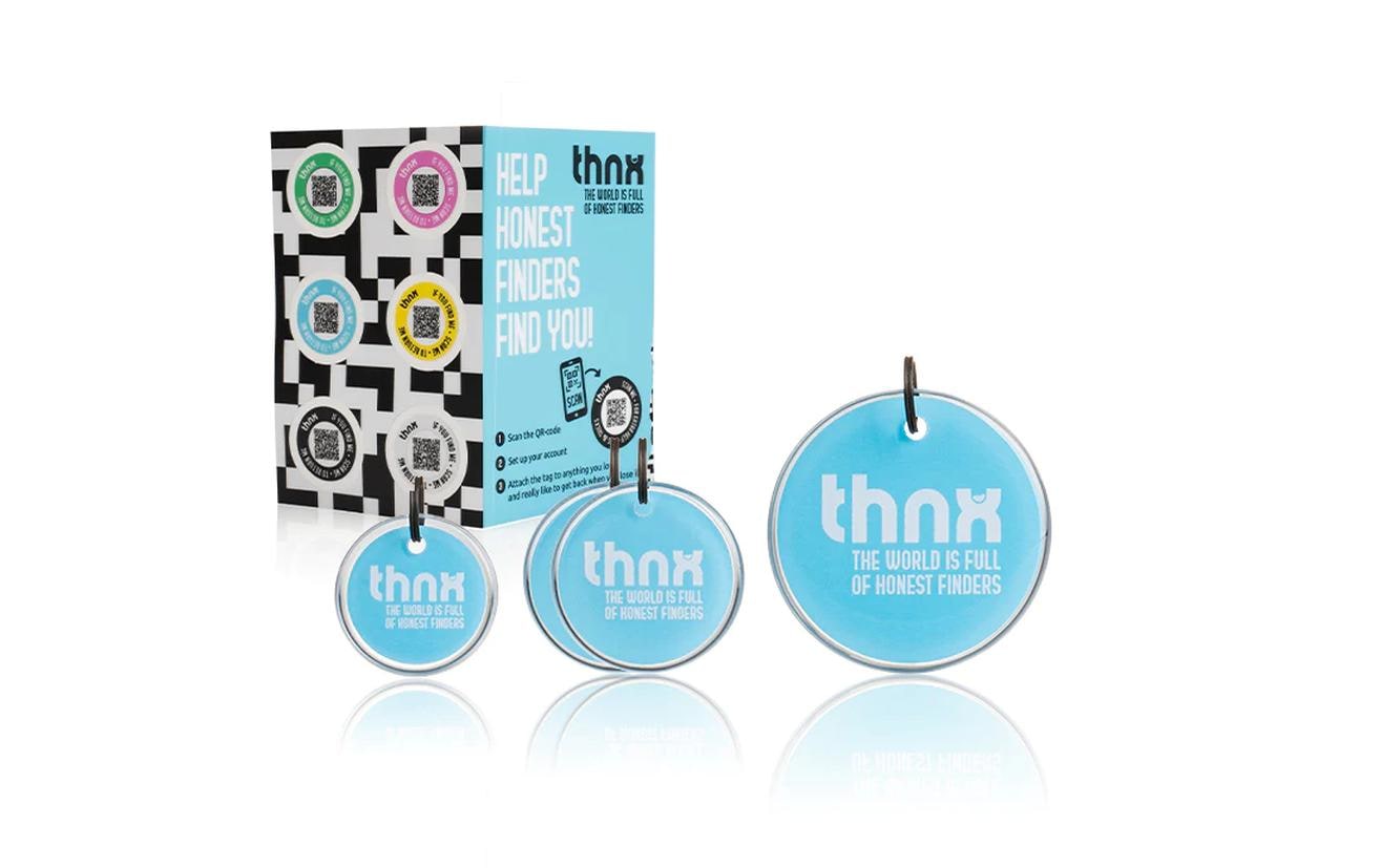 Thnxtags Schlüsselanhänger Smart Pack XL für Thnx Tags App – Blau, 34 × 34 mm