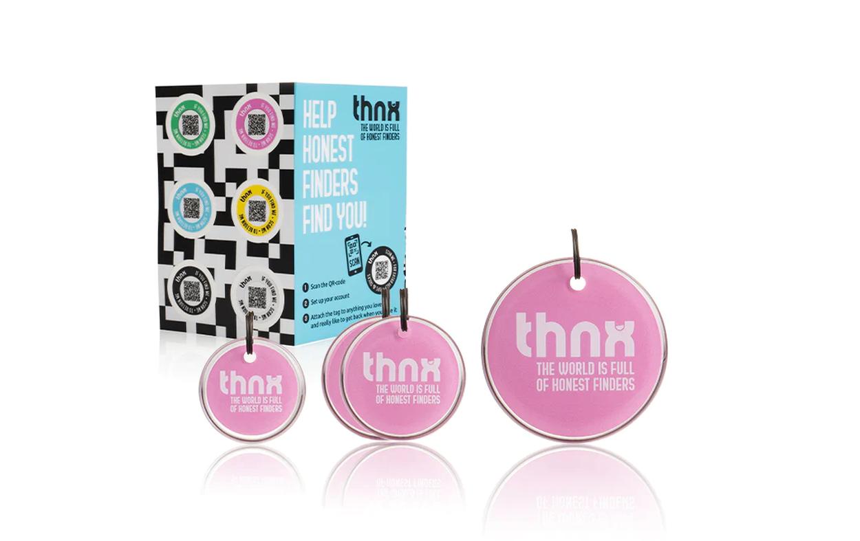 Thnxtags SmartTag-Schlüsselanhänger Smart Pack XL für Thnx Tags App – App-kompatibel, Pink, 50 × 34 mm