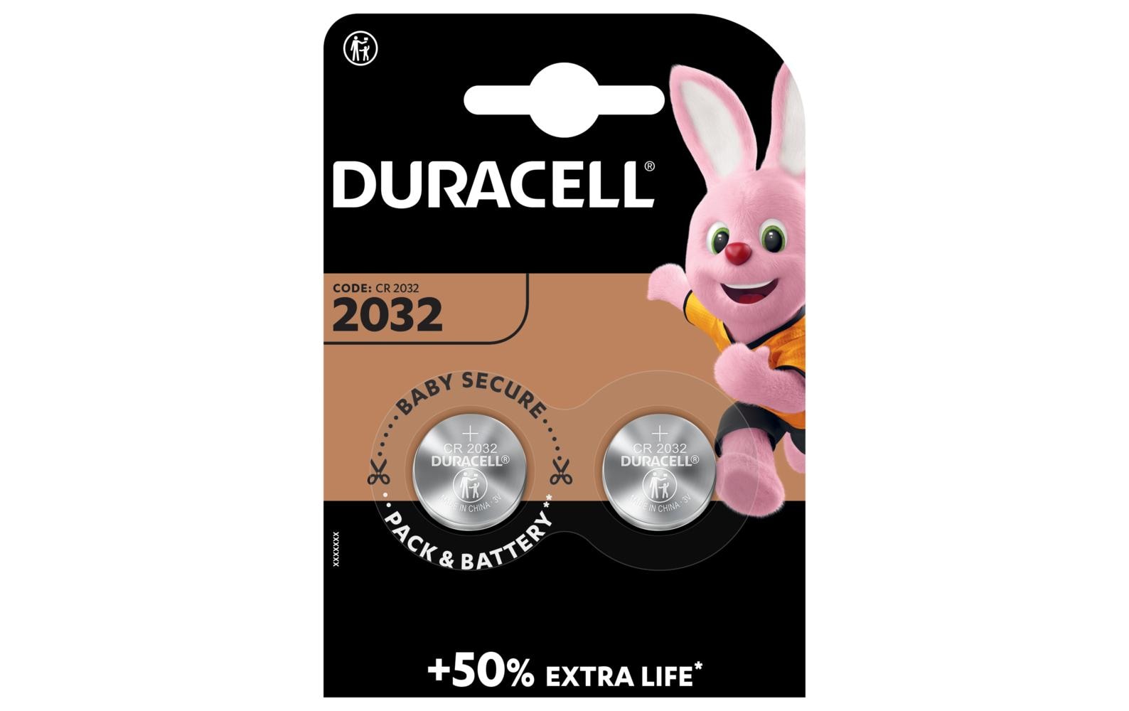 Duracell Knopfzellen CR2032, Lithium, 3 V – 2 Stk.