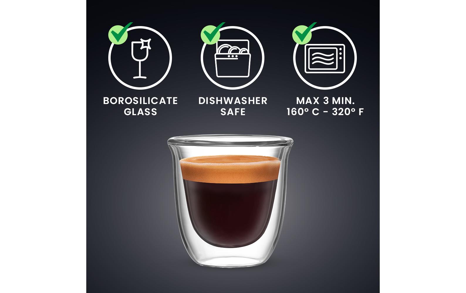 Bialetti Espressotasse – 2er Set, 80 ml, Borosilikatglas, Transparent, doppelwandig, spülmaschinenfest
