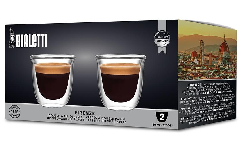 Bialetti Espressotasse – 2er Set, 80 ml, Borosilikatglas, Transparent, doppelwandig, spülmaschinenfest
