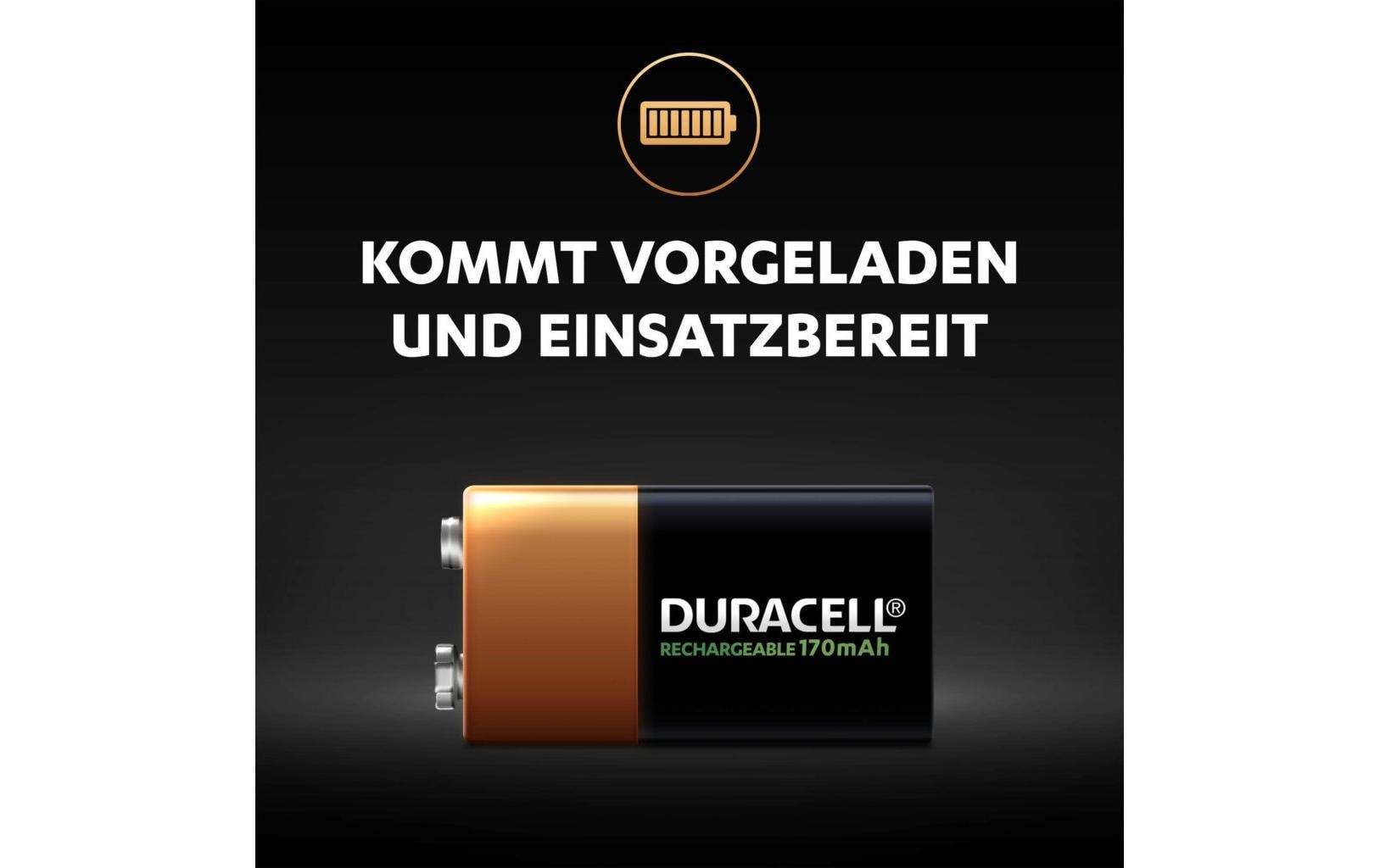 Duracell Akku 9 V 170 mAh 1,53 Wh Ni-MH – für 9V E-Block Geräte