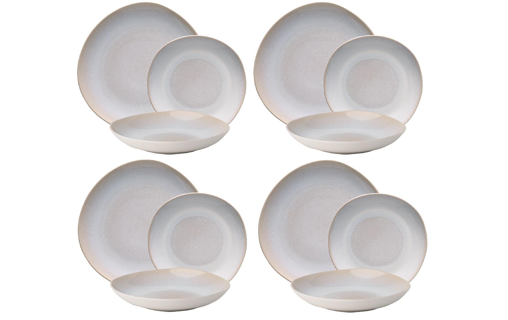 Sola Speise-Service – 12-teilig, Ø 25 cm (Speiseteller), Steingut, Hellgrau, spülmaschinenfest