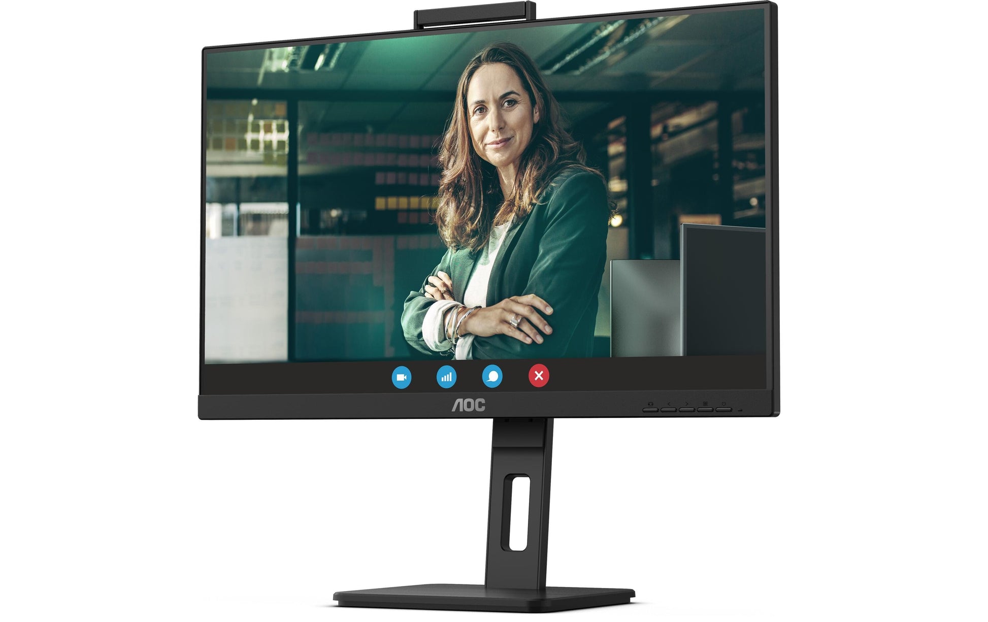 AOC 24P3CW – Monitor, 23,8", IPS, 75 Hz, 300 cd/m², Webcam, USB-C (65 W PD), VESA 100 × 100, Schwarz