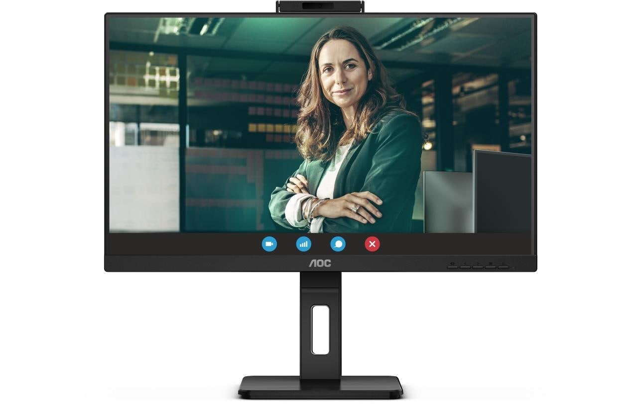 AOC 24P3CW – Monitor, 23,8", IPS, 75 Hz, 300 cd/m², Webcam, USB-C (65 W PD), VESA 100 × 100, Schwarz