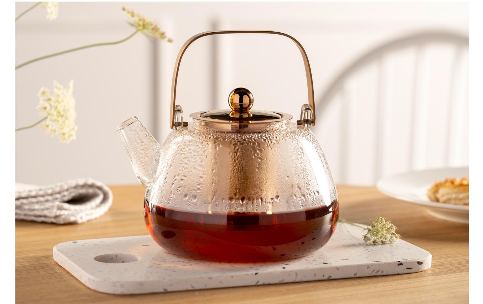 LEONARDO Teekanne – 1,2 l, Borosilikatglas, transparent, abnehmbarer Deckel, mit Teefilter, spülmaschinenfest