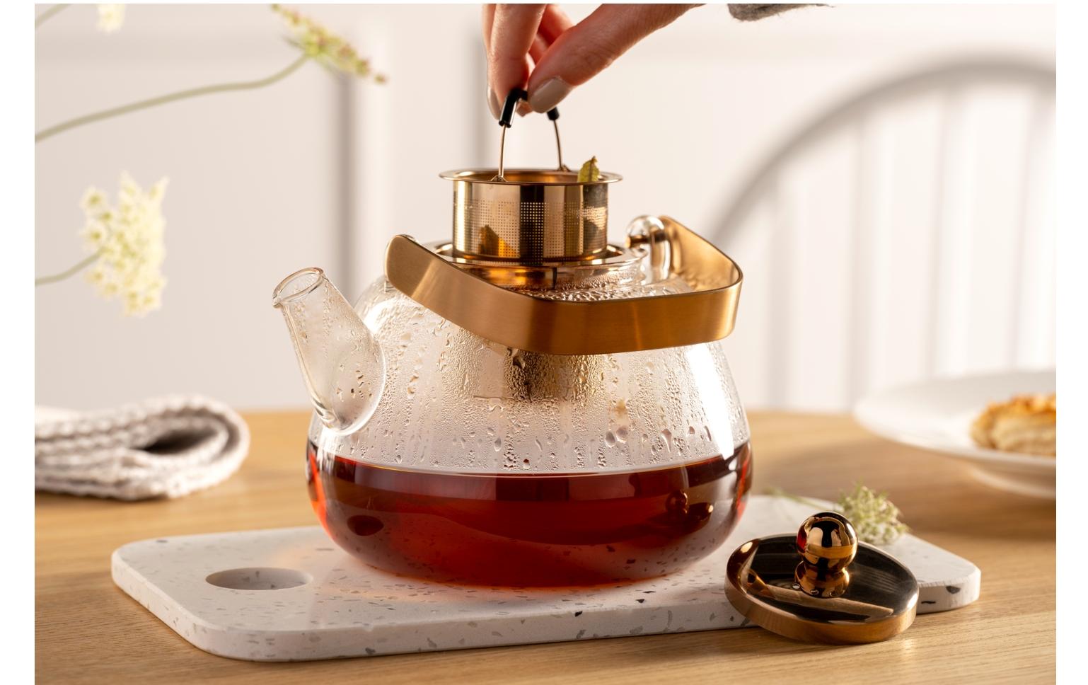 LEONARDO Teekanne – 1,2 l, Borosilikatglas, transparent, abnehmbarer Deckel, mit Teefilter, spülmaschinenfest