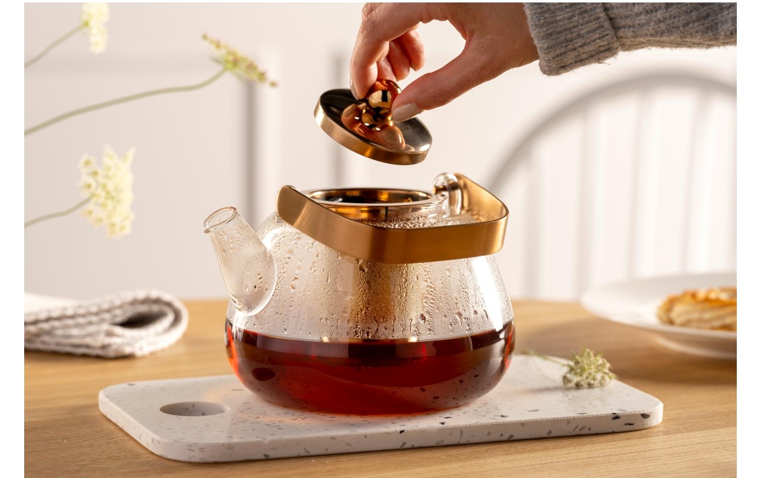 LEONARDO Teekanne – 1,2 l, Borosilikatglas, transparent, abnehmbarer Deckel, mit Teefilter, spülmaschinenfest
