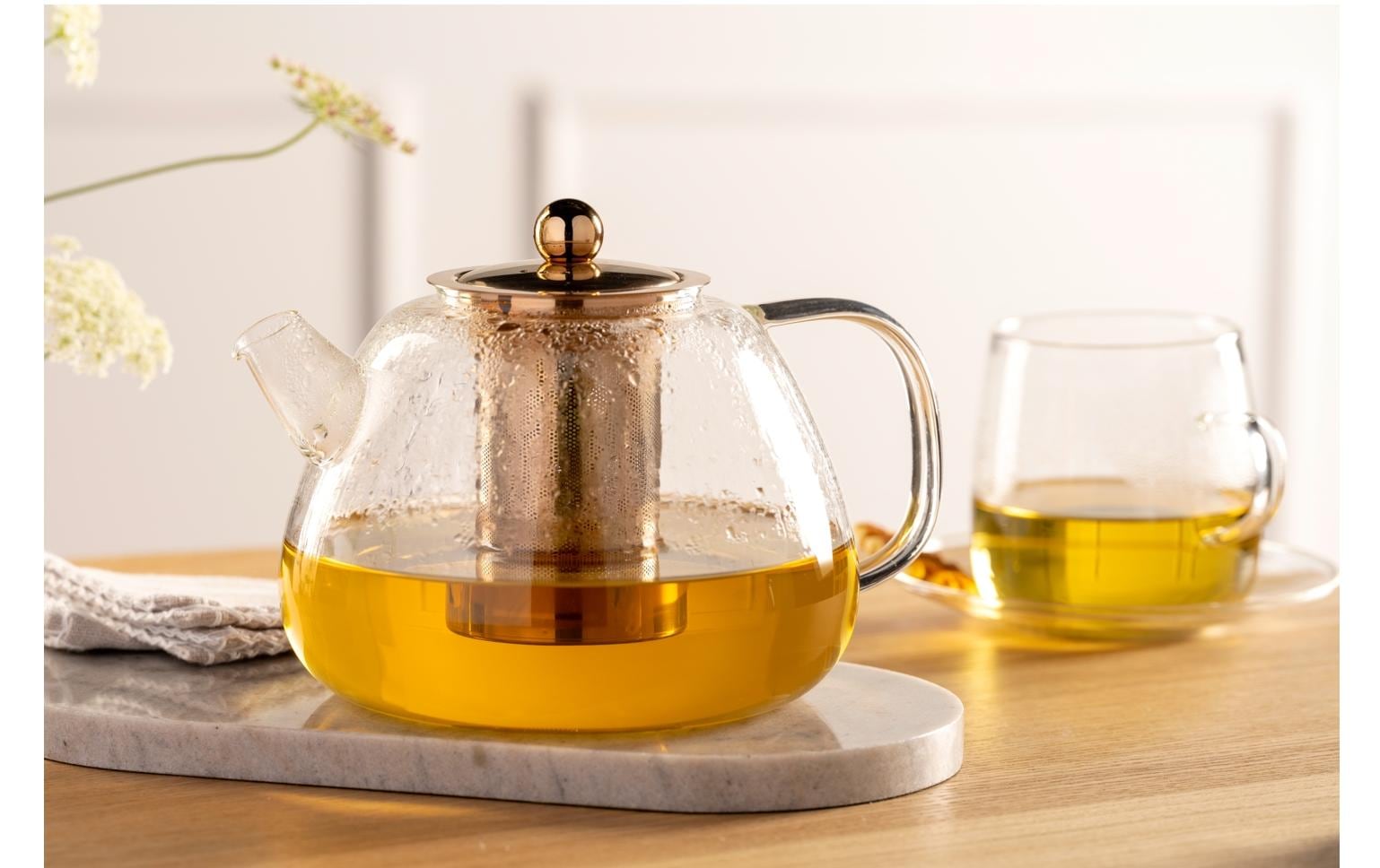 LEONARDO Teekanne – 1,5 l, Borosilikatglas, transparent, abnehmbarer Deckel, mit Teefilter, spülmaschinenfest