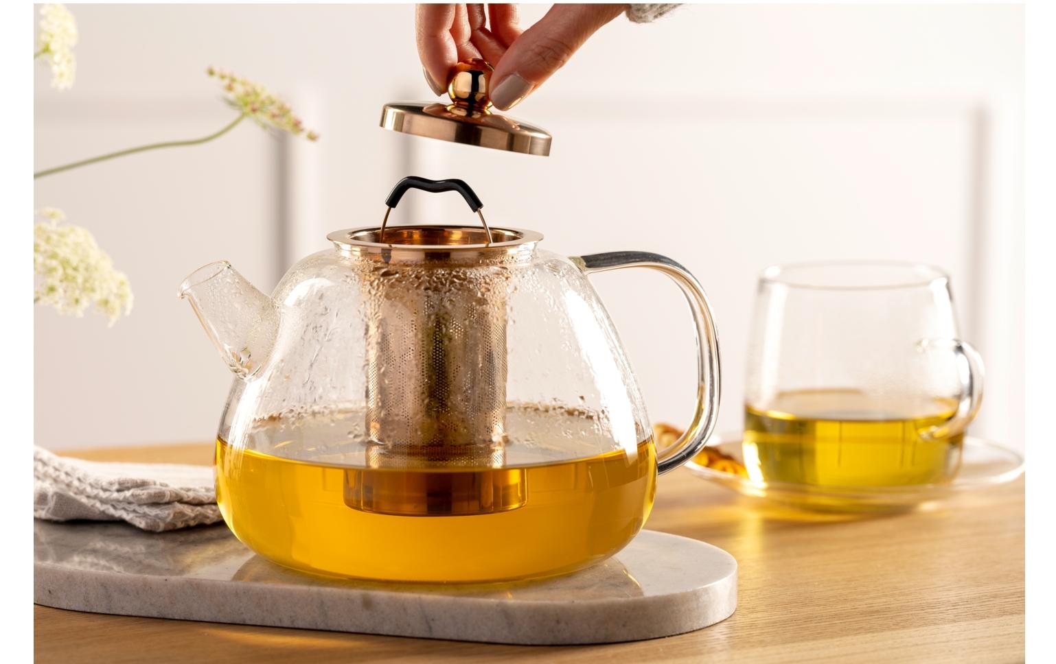 LEONARDO Teekanne – 1,5 l, Borosilikatglas, transparent, abnehmbarer Deckel, mit Teefilter, spülmaschinenfest