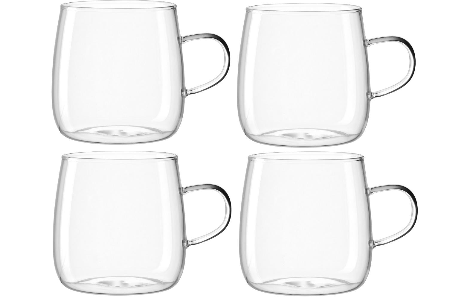 LEONARDO Teetasse – 0,57 l, Glas, transparent, Henkel, spülmaschinenfest, mikrowellenfest, 4 Stück