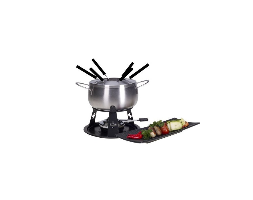 Nouvel Fondue Bourguignonne-Set 9-teilig, für 6 Personen – mit Pastenbrenner, Edelstahl, für Glaskeramik