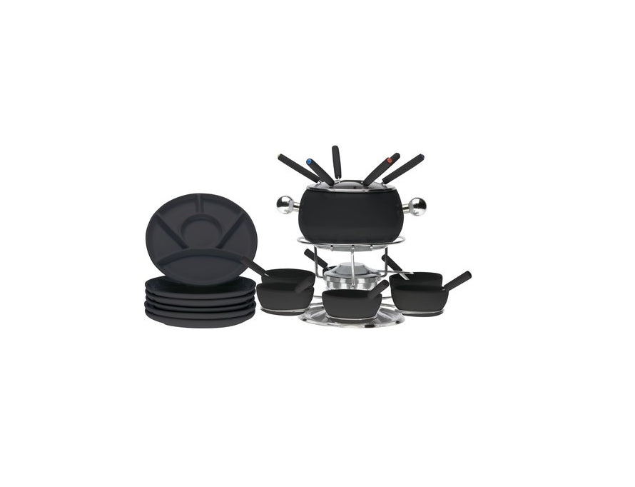 Nouvel Fondue-Set Fiona – Edelstahl, für Weinfondue, Glaskeramik, Schwarz, 6 Personen, 27 Teile