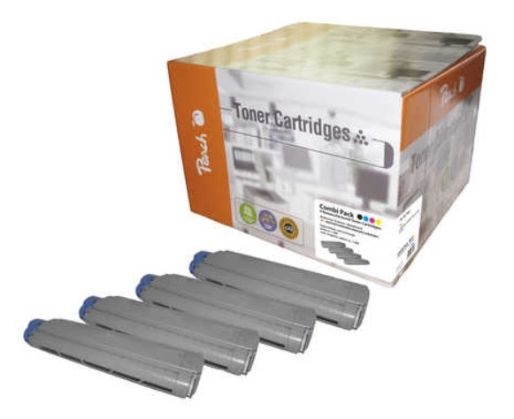 Peach Toner-Multipack – BK/C/M/Y, 6000 Seiten – für OKI C 800 Serie, C 801 N, C 821 N und andere
