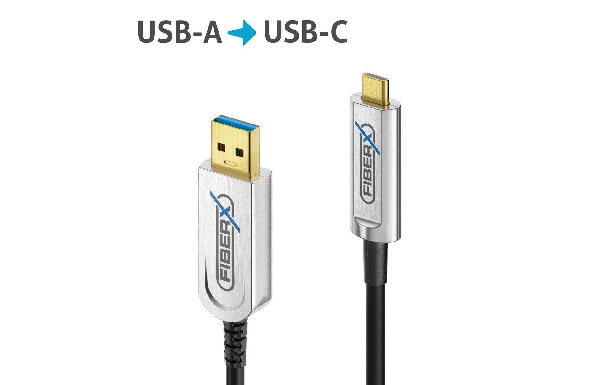 FiberX USB-A auf USB-C Kabel – USB 3.2 Gen 2 (10 Gbit/s) – 5 m – PD 4,5 W – Goldstecker – Schwarz