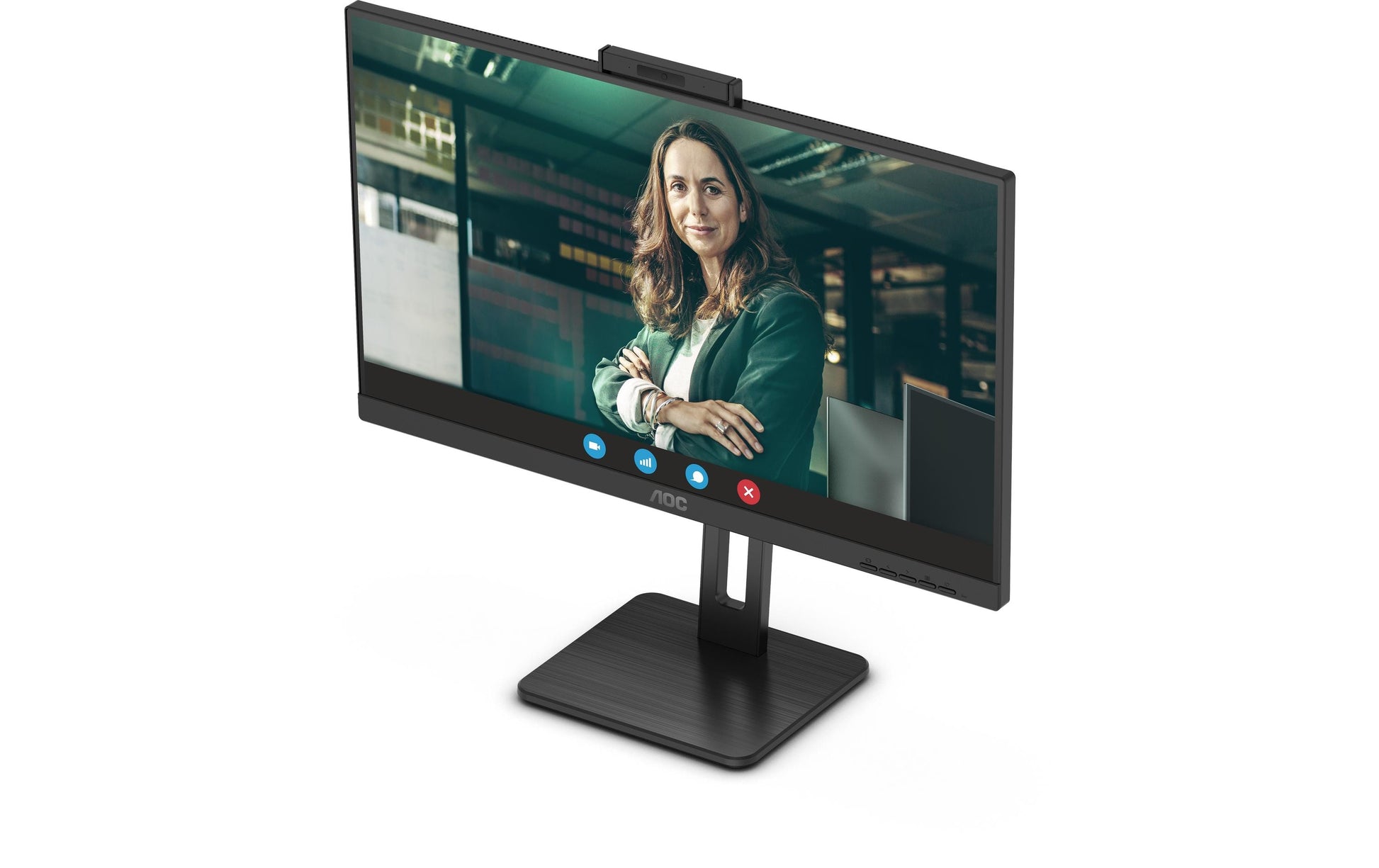 AOC Monitor, 27", 2560 × 1440 (WQHD), IPS, 75 Hz, 350 cd/m², Webcam, 4× USB 3.0, VESA 100 × 100, Schwarz