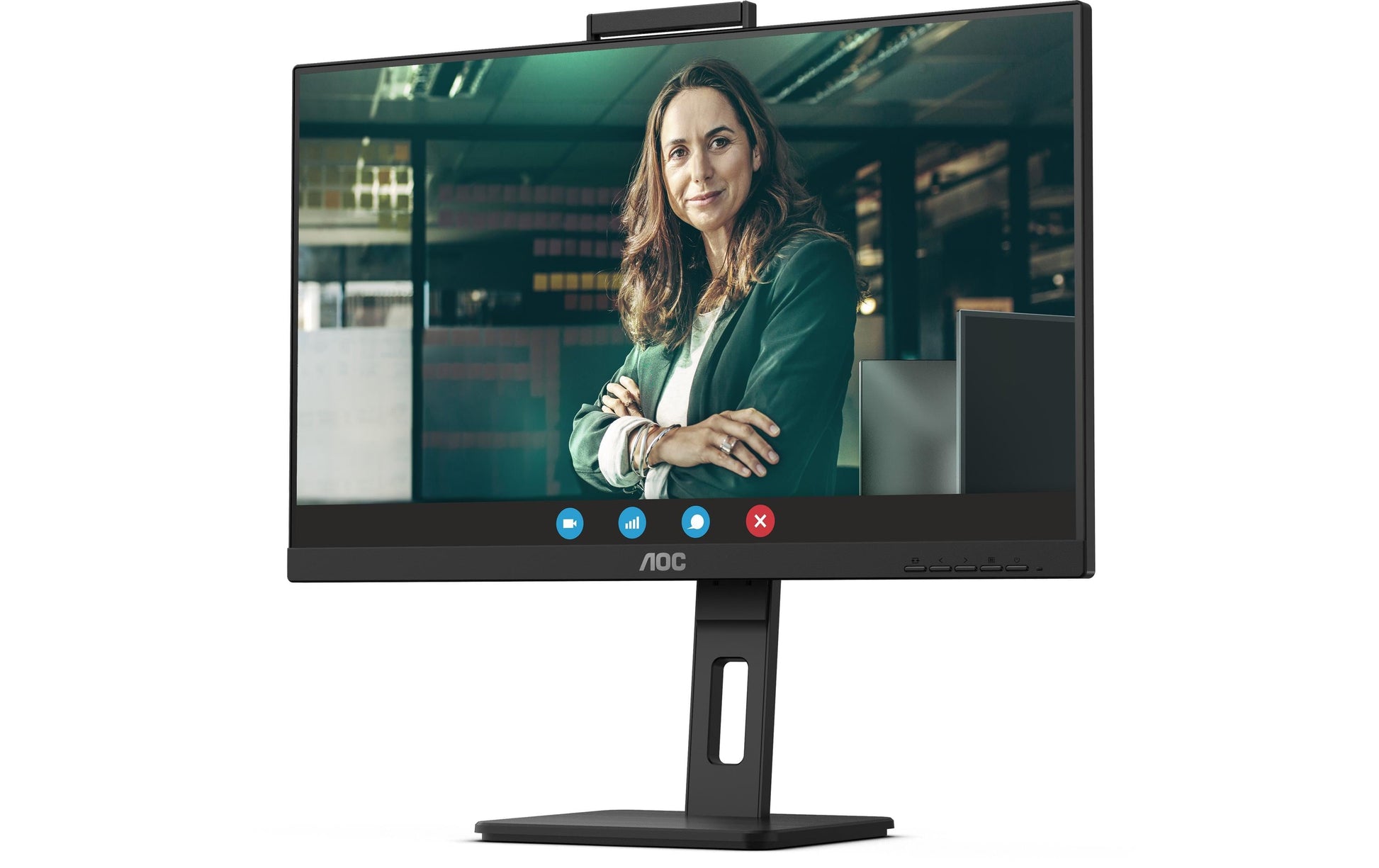 AOC Monitor, 27", 2560 × 1440 (WQHD), IPS, 75 Hz, 350 cd/m², Webcam, 4× USB 3.0, VESA 100 × 100, Schwarz