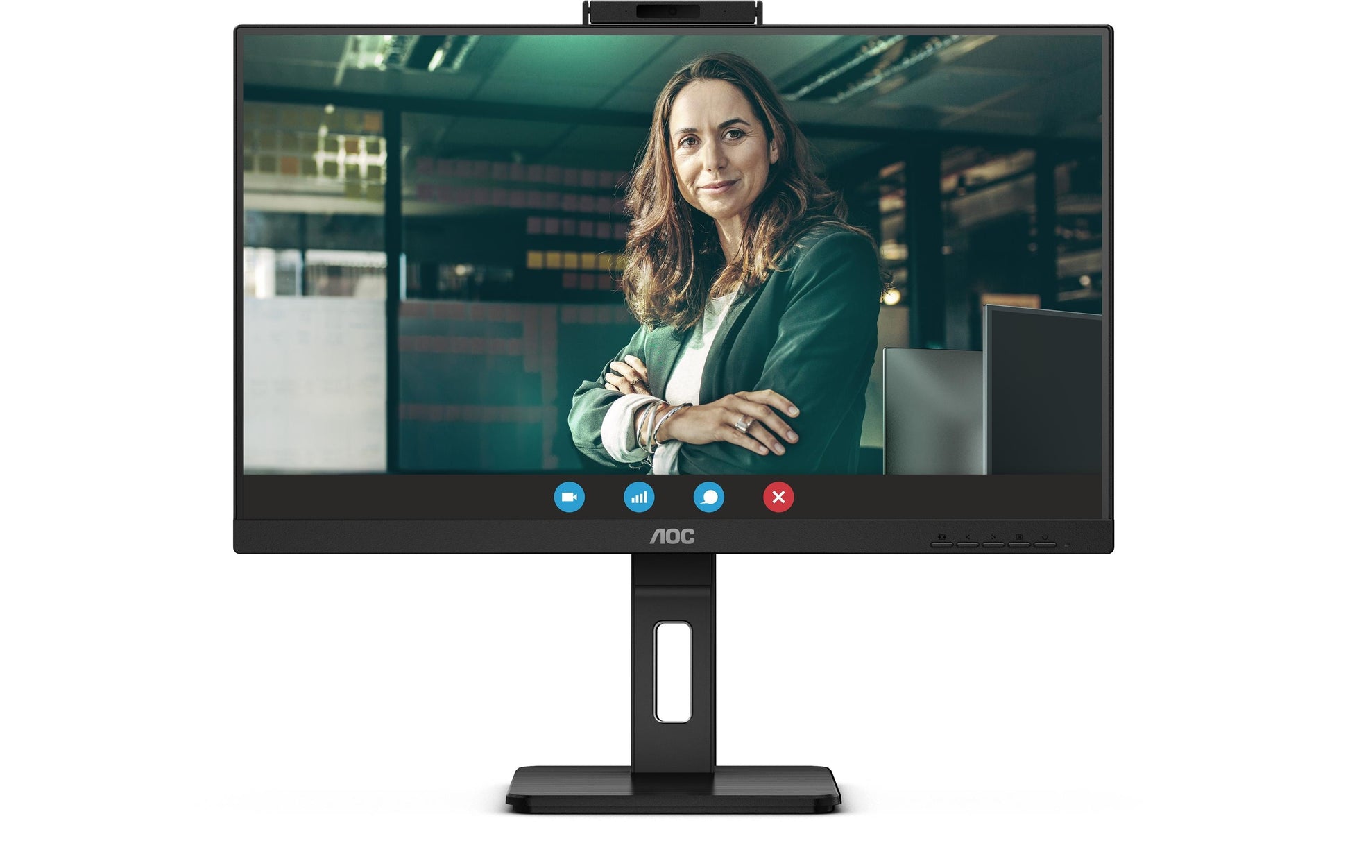 AOC Monitor, 27", 2560 × 1440 (WQHD), IPS, 75 Hz, 350 cd/m², Webcam, 4× USB 3.0, VESA 100 × 100, Schwarz