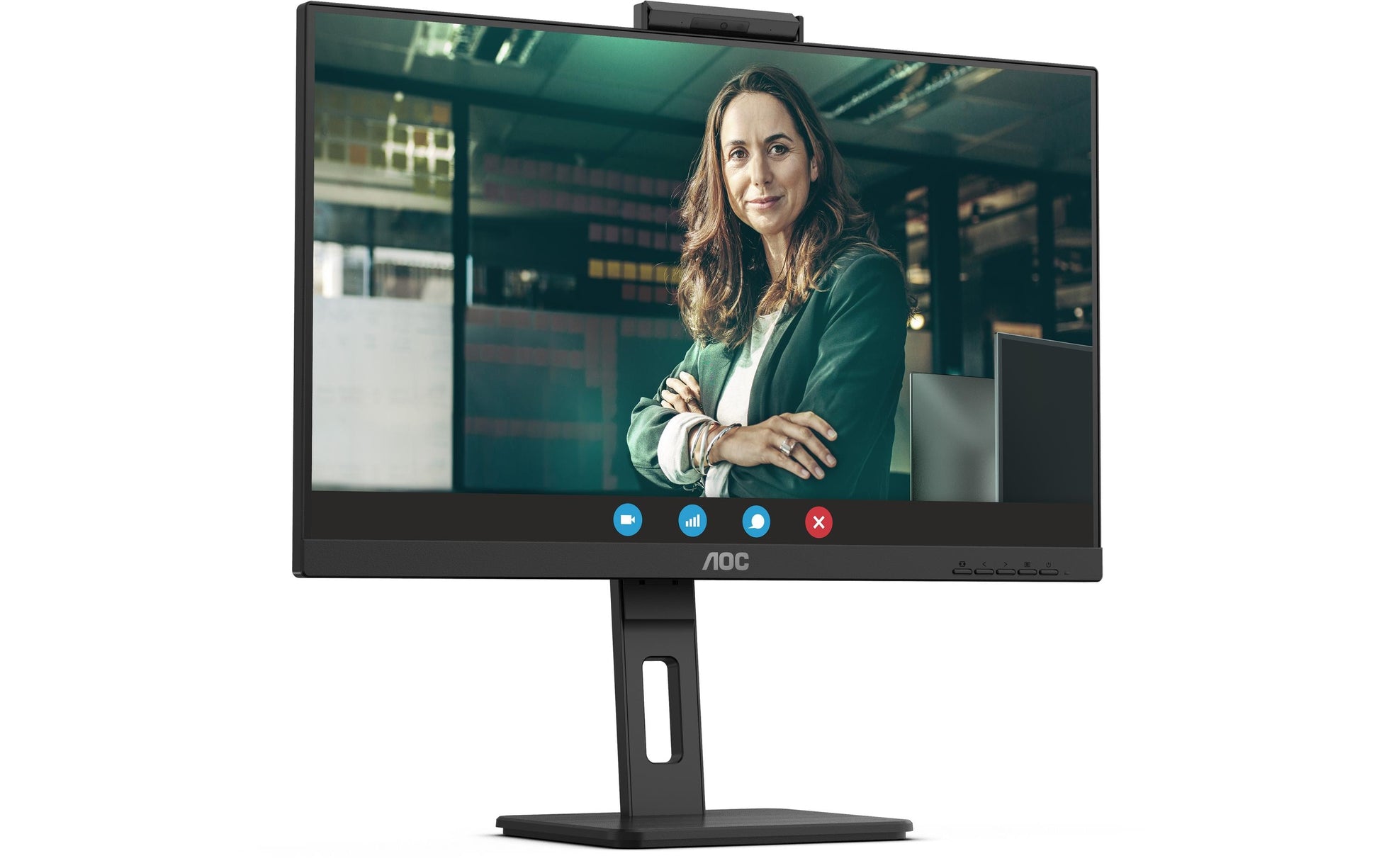 AOC Monitor, 27", 2560 × 1440 (WQHD), IPS, 75 Hz, 350 cd/m², Webcam, 4× USB 3.0, VESA 100 × 100, Schwarz