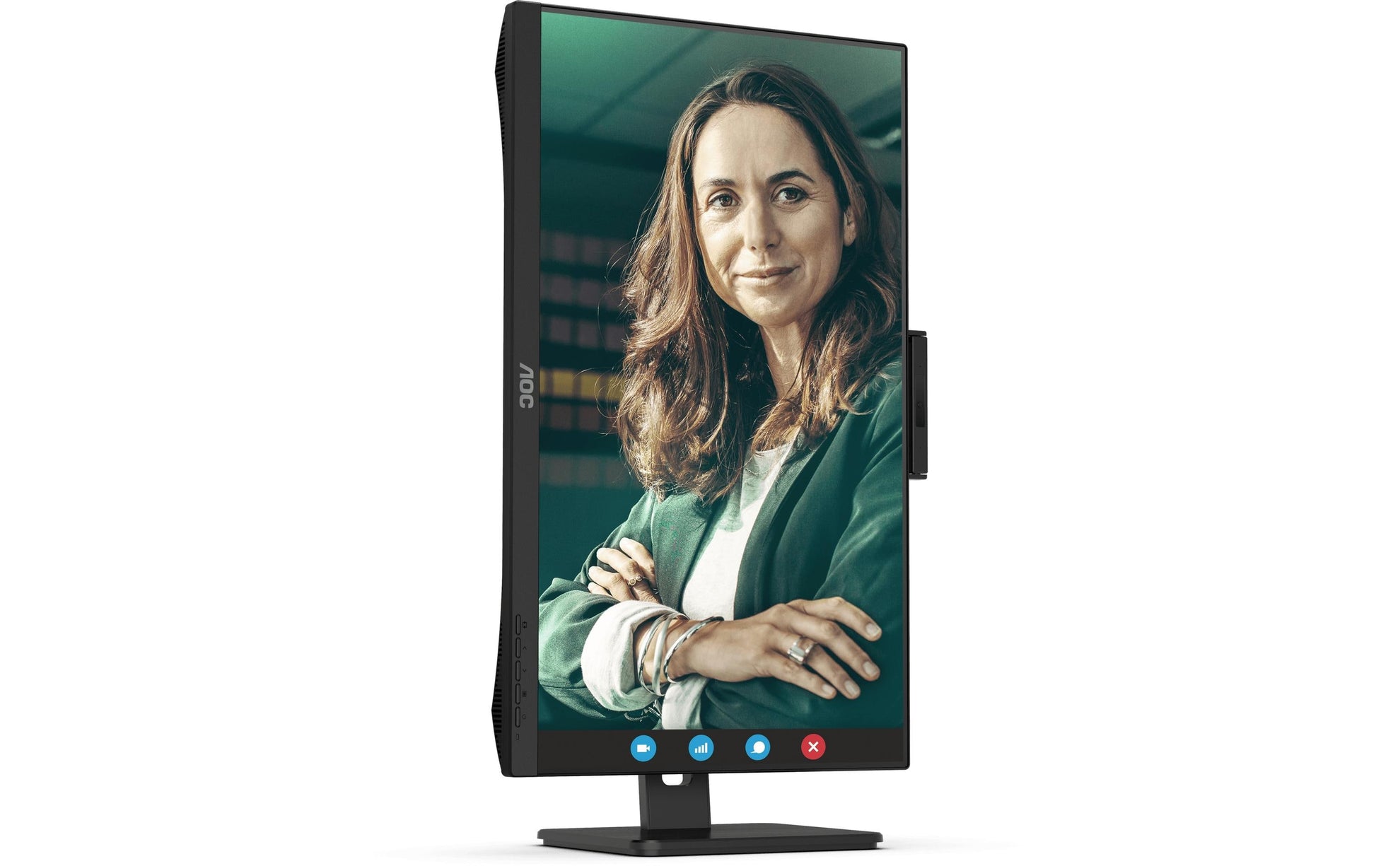 AOC Monitor, 27", 2560 × 1440 (WQHD), IPS, 75 Hz, 350 cd/m², Webcam, 4× USB 3.0, VESA 100 × 100, Schwarz
