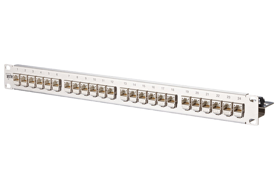 METZ CONNECT Patchpanel C6Amodul – Cat.6A (Klasse EA), 24× RJ‑45, 19", 1U, Edelstahl, für PoE, PoE+, UPoE u. a.