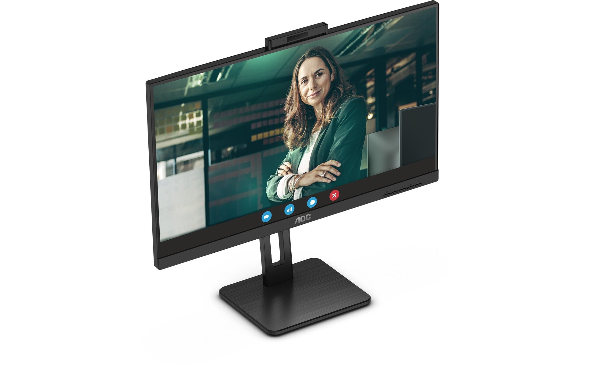 AOC Monitor, 27", 2560 × 1440 (WQHD), IPS, 75 Hz, 350 cd/m², Webcam, 4× USB 3.0, VESA 100 × 100, Schwarz