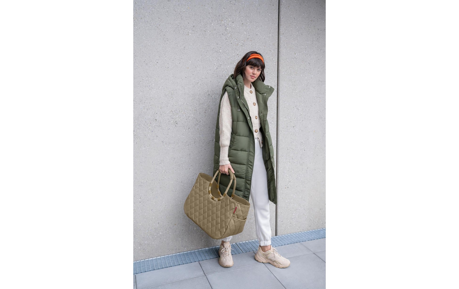Reisenthel Stofftasche, Polyester, Motiv Rhombus Olive, 460×345×250 mm