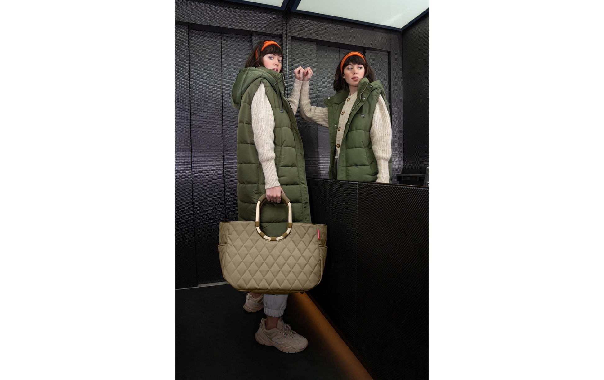 Reisenthel Stofftasche, Polyester, Motiv Rhombus Olive, 460×345×250 mm