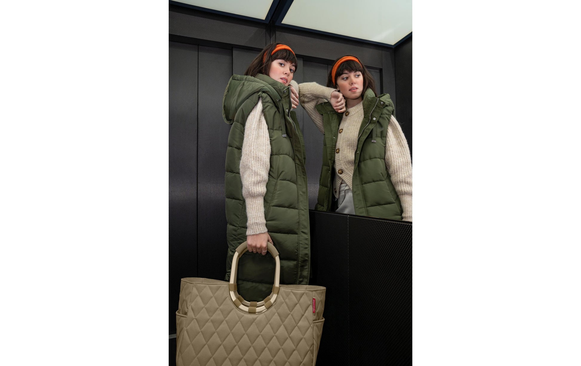 Reisenthel Stofftasche, Polyester, Motiv Rhombus Olive, 460×345×250 mm