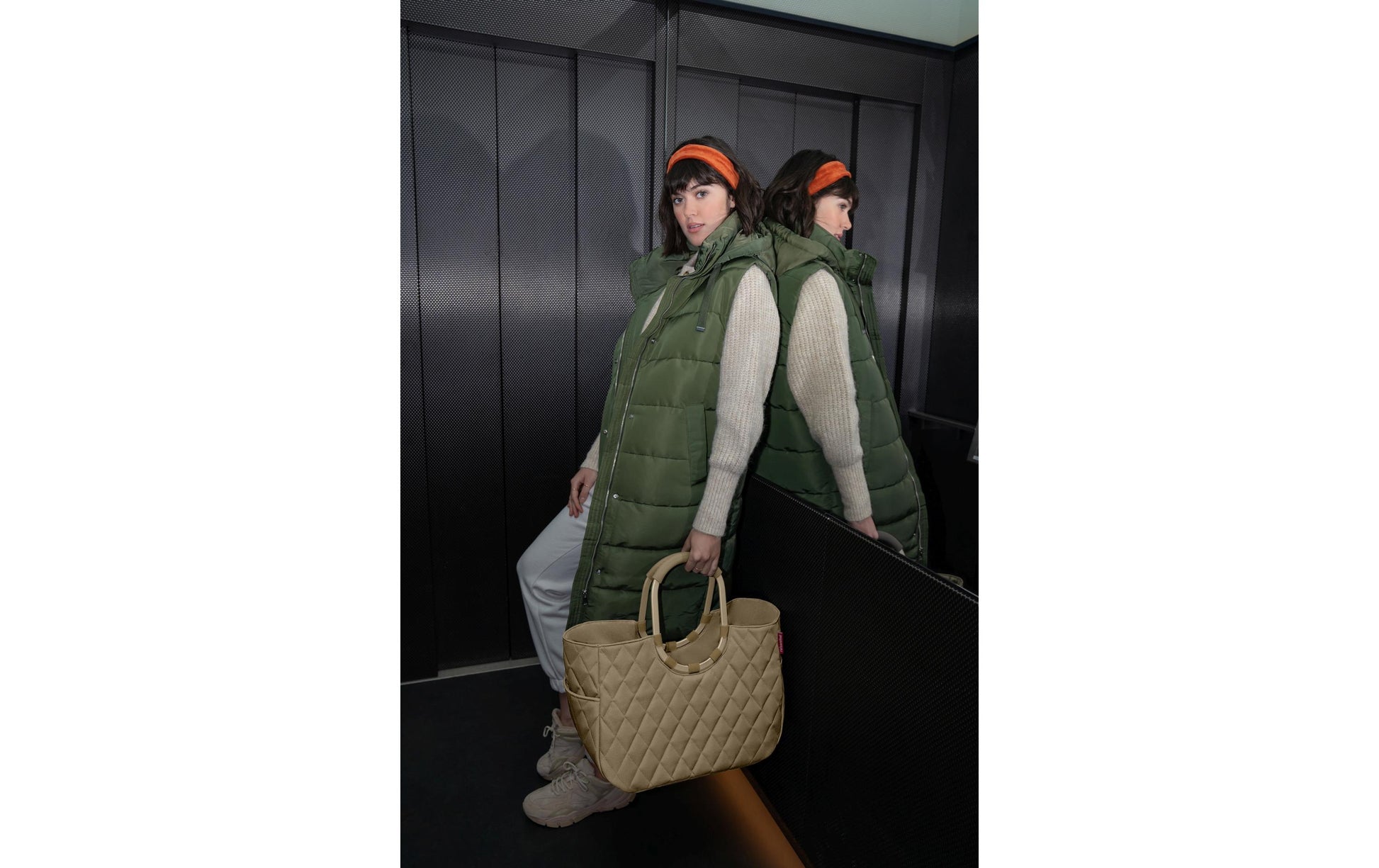 Reisenthel Stofftasche, Polyester, Motiv Rhombus Olive, 460×345×250 mm