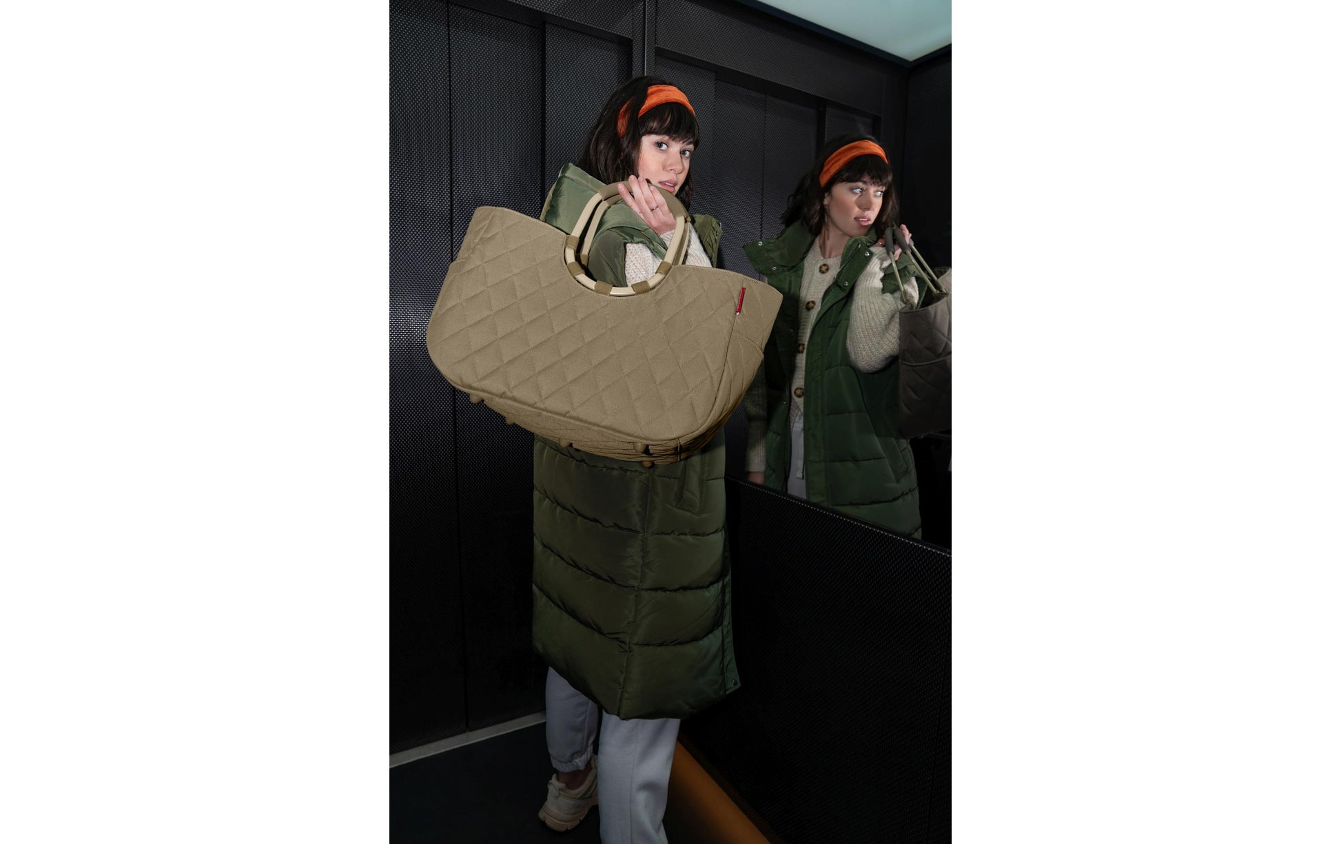 Reisenthel Stofftasche, Polyester, Motiv Rhombus Olive, 460×345×250 mm