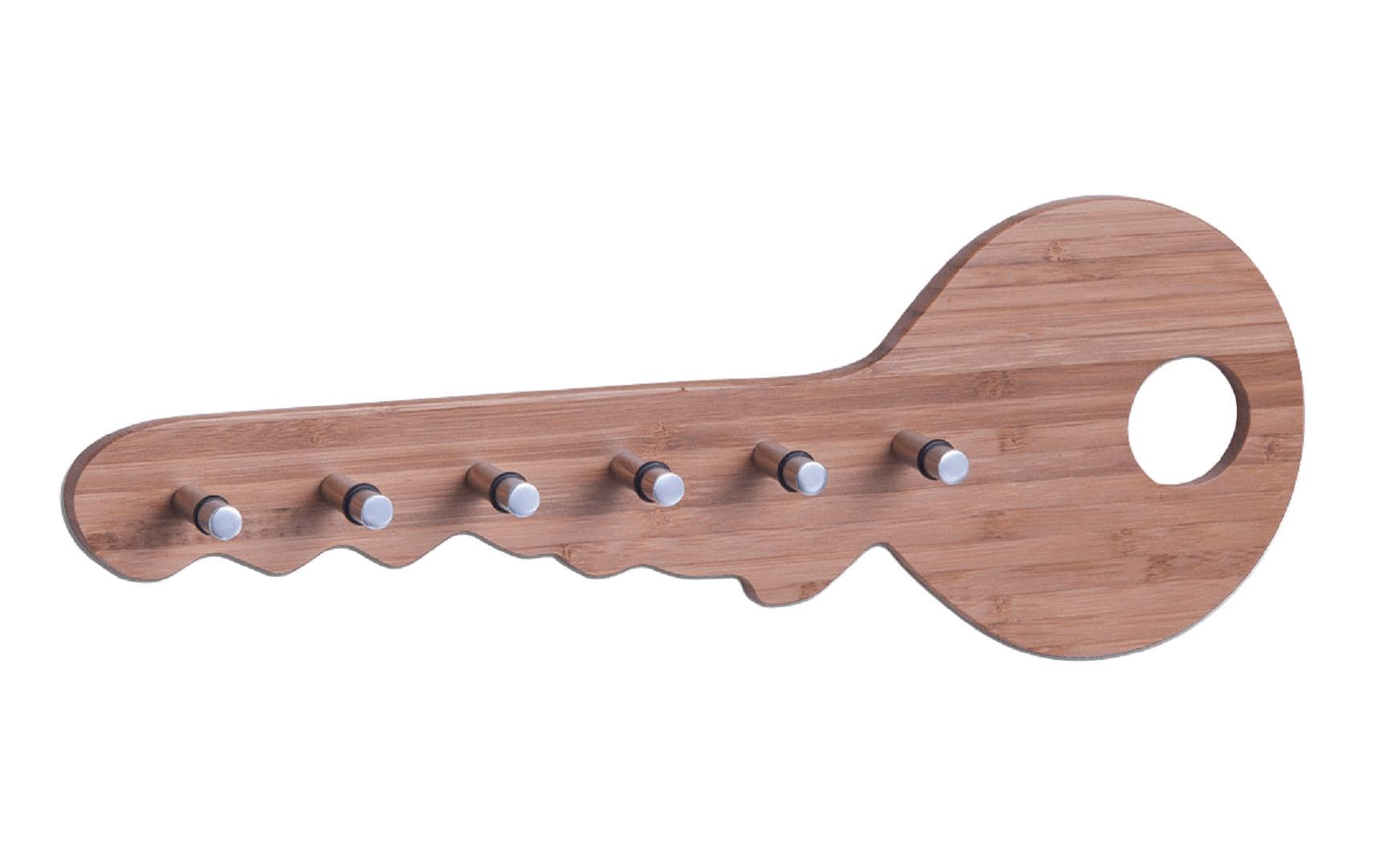Zeller Present Bamboo – Schlüsselleiste, 6 Haken, Bambus/Aluminium, Silber, Holz, 350 × 40 × 125 mm