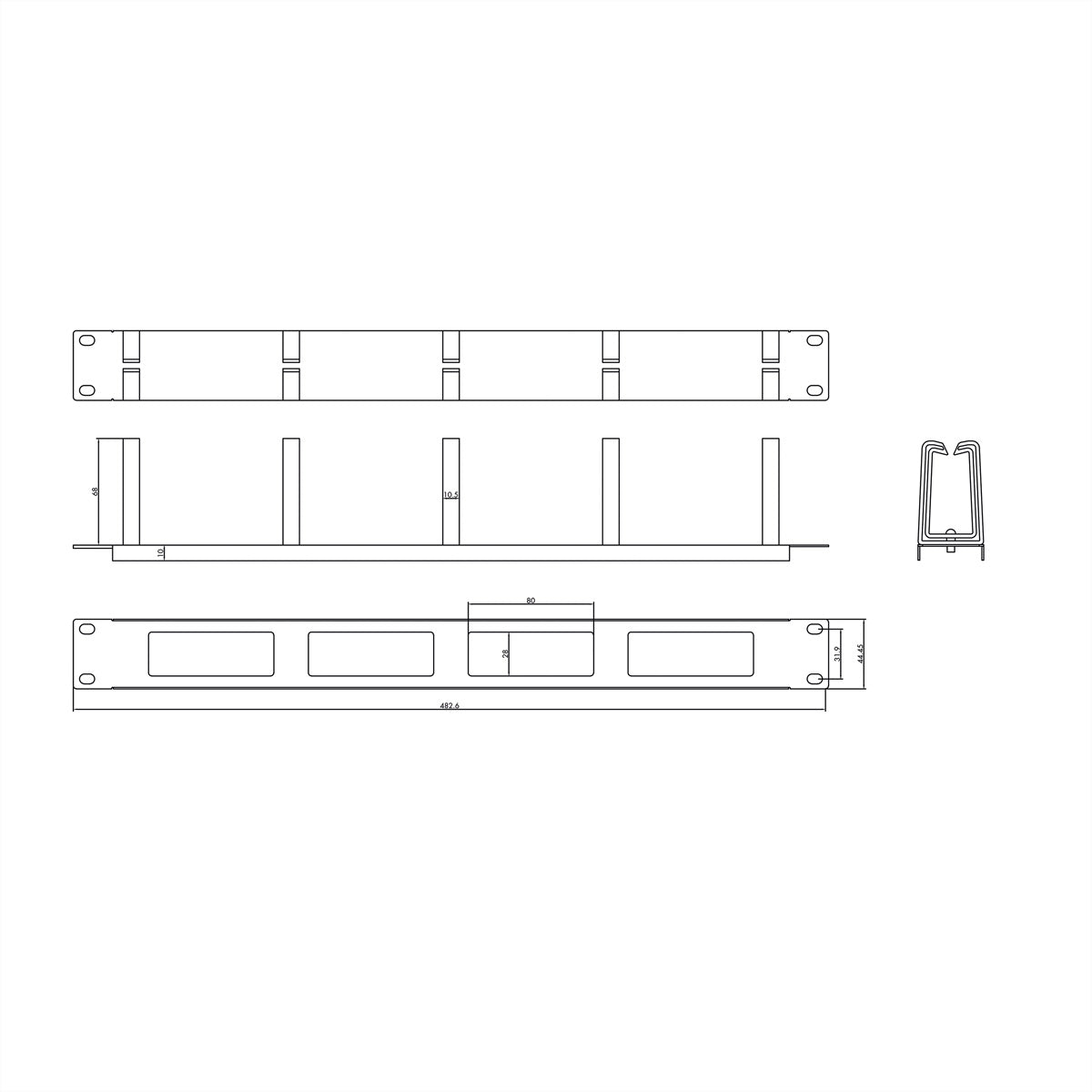VALUE Rangierpanel 19" 1U, 5 Kabelösen Typ C – Grau