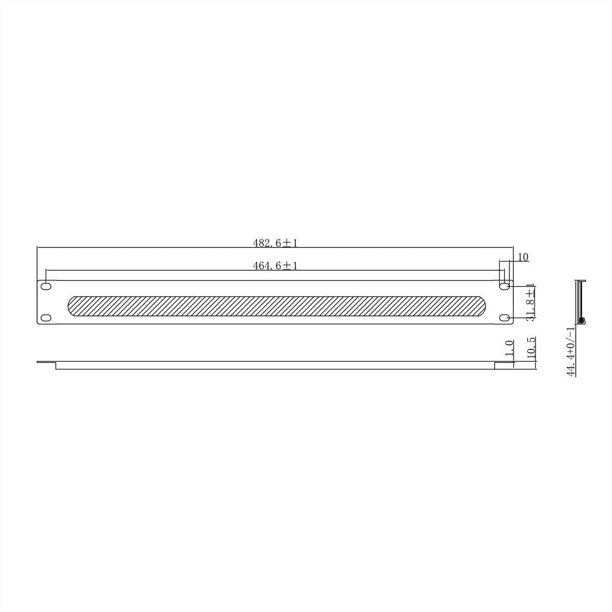 VALUE 19" 1U Kabelmanagement-Panel mit Kantenschutz, 482,6×10,5×44,4 mm – Schwarz