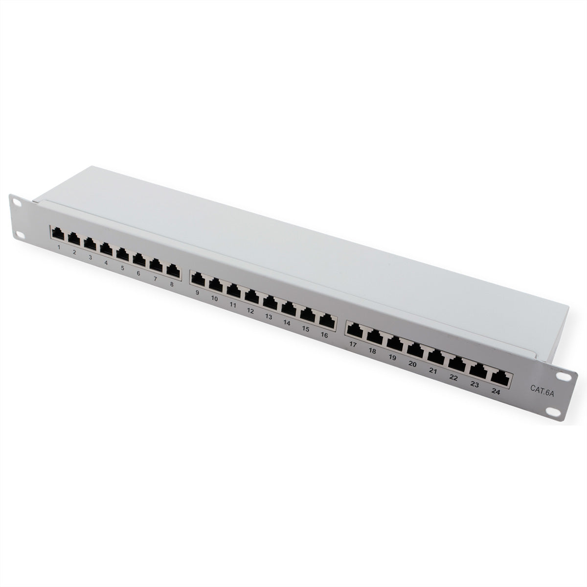 VALUE Patchpanel Cat.6A (Klasse EA) – 24× 10G, geschirmt, 19", 1U, Grau