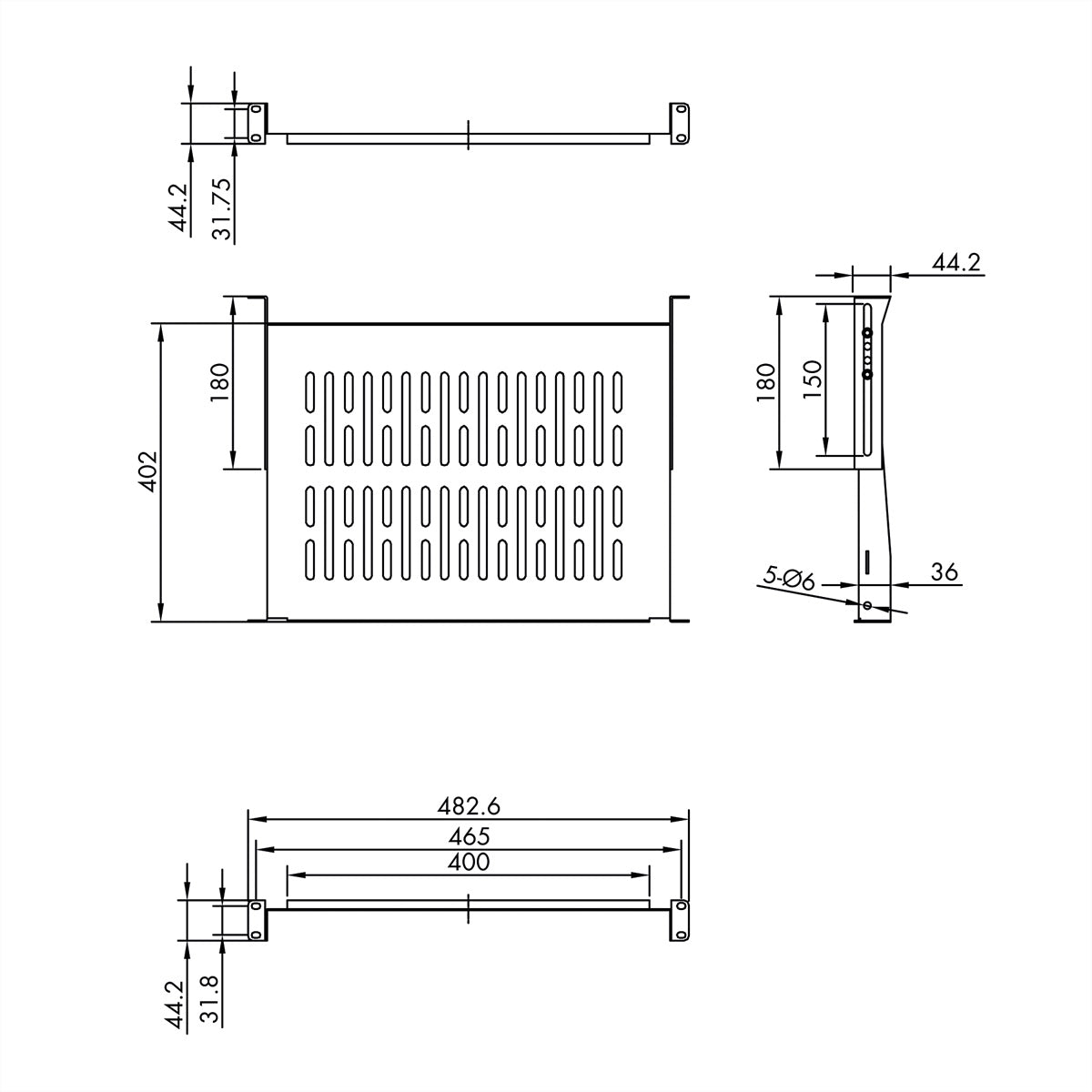 VALUE 19" Geräteträger – 19" Rack, 1U, 485×400 mm, 25 kg, Schwarz
