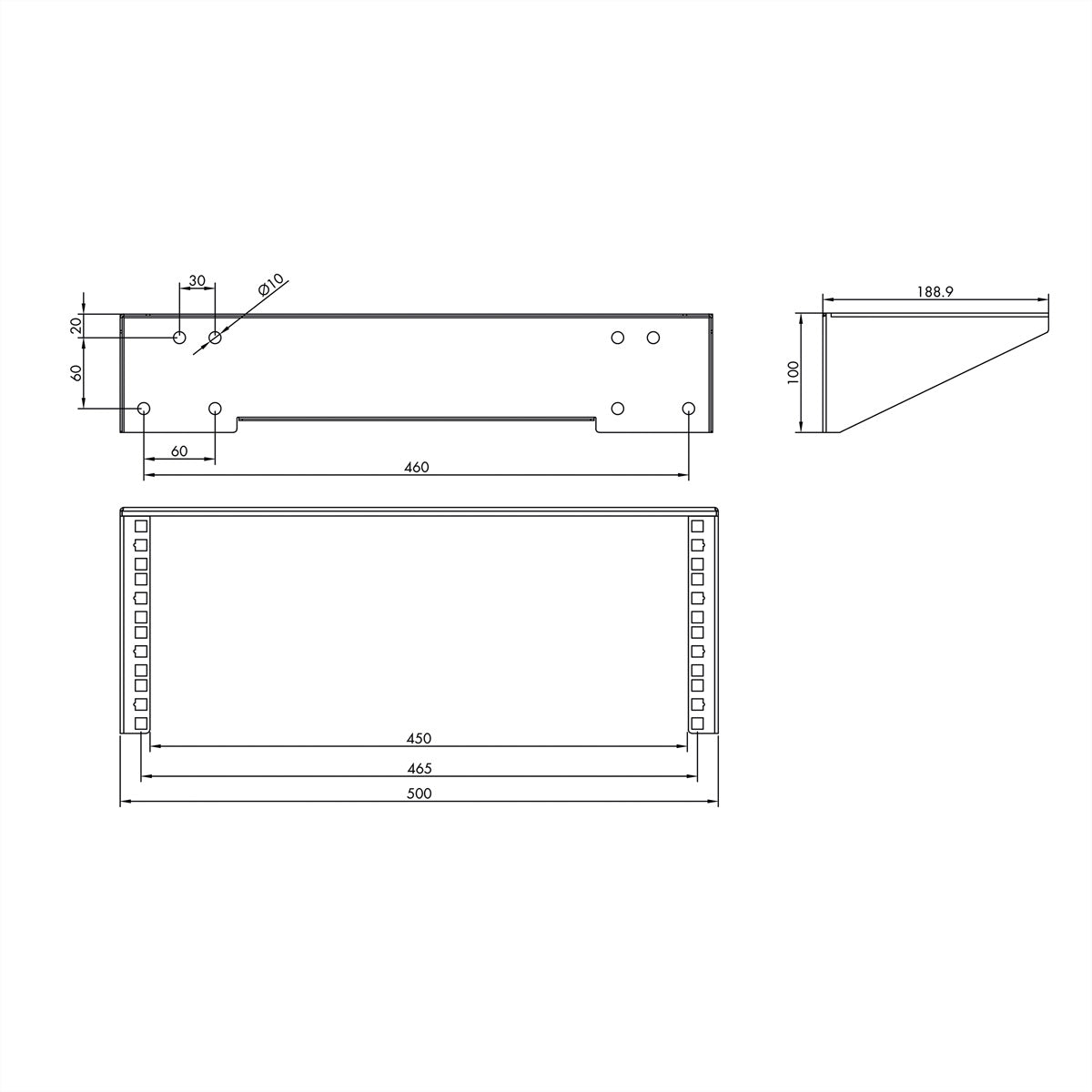 VALUE 19" Wand-/Untertischhalterung – Rack-Schienen/Zubehör – Wand – 4 HE – Schwarz – für 19"-Komponenten