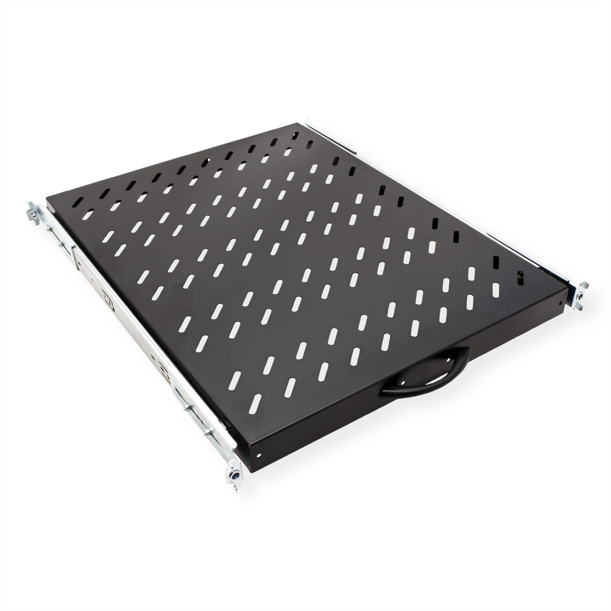VALUE Ausziehbarer Fachboden, 19", 1U, für 19" Schränke bis 800 mm Tiefe, 420 × 568 mm, Stahl, Schwarz