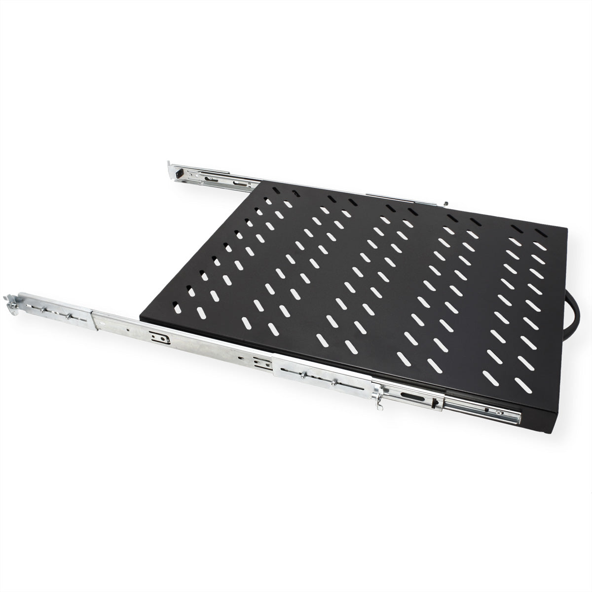 VALUE Ausziehbarer Fachboden, 19", 1U, für 19" Schränke bis 800 mm Tiefe, 420 × 568 mm, Stahl, Schwarz