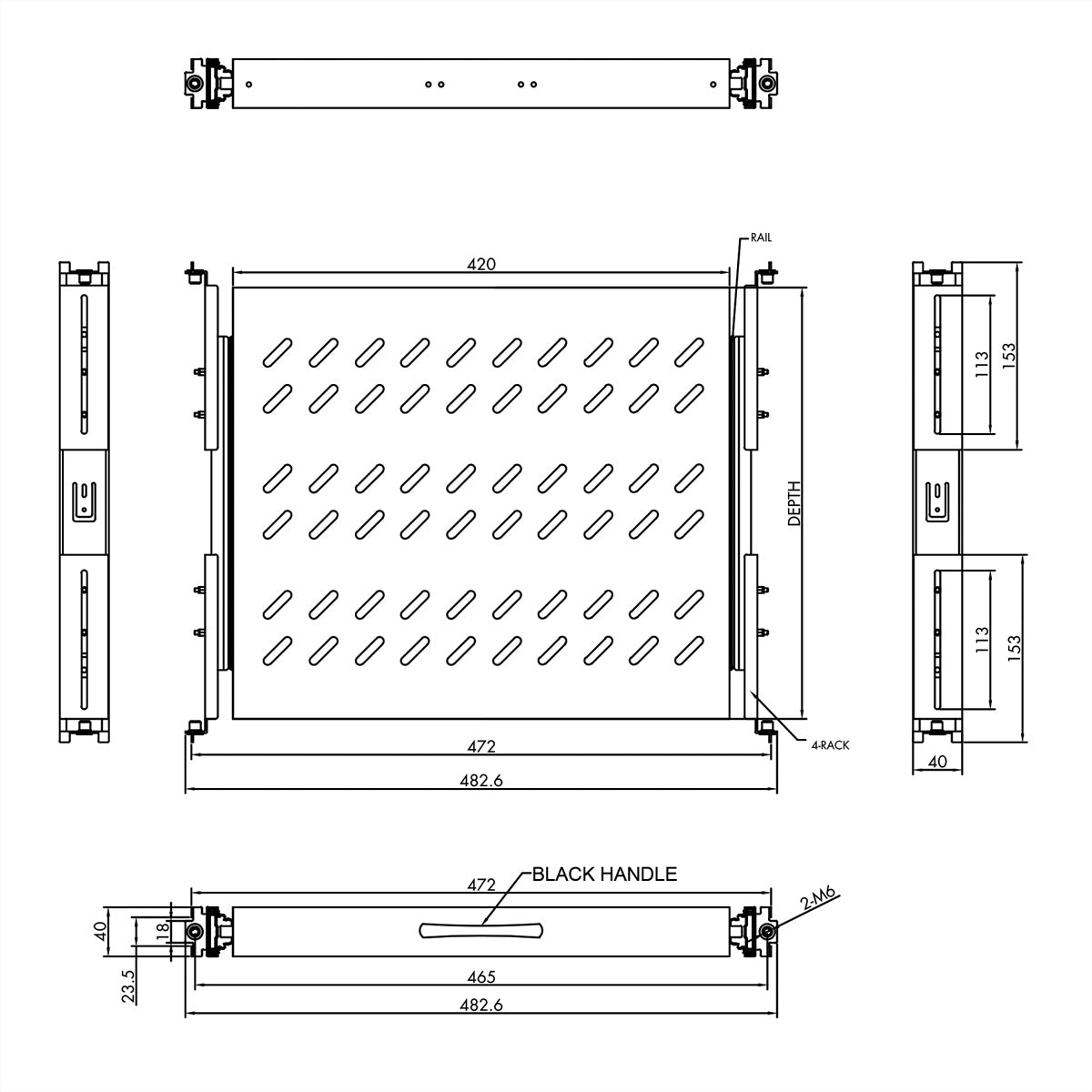 VALUE Rack-Regalboden 19" – ausziehbar – 1U – 483 × 700 × 44 mm – 25 kg – für Racks bis 1000 mm Tiefe