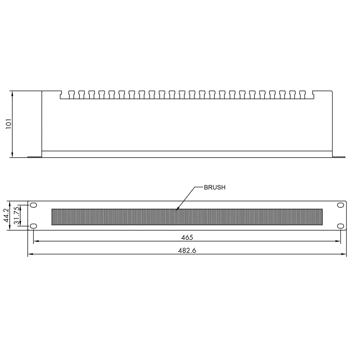 VALUE Kabeldurchführung mit Bürstendichtung – Kabelführung – 19" Rack, 1U, Öffnung 30×400 mm, Schwarz