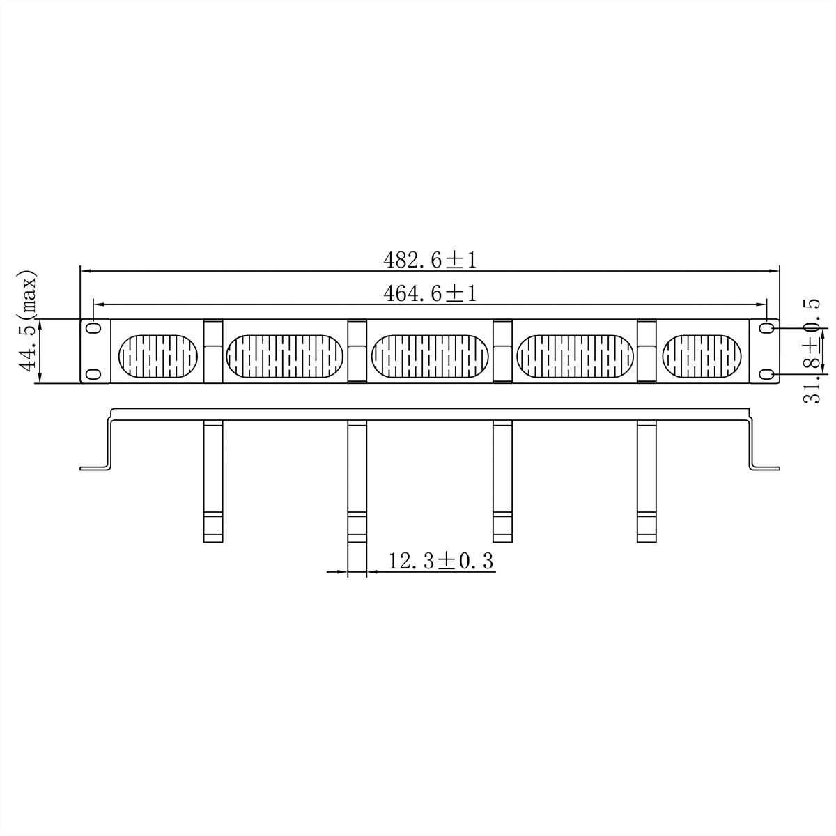 VALUE Rangierpanel 19", 1U, 4×G-Kabelösen, Bürstendichtung, 483×95×45 mm – Schwarz