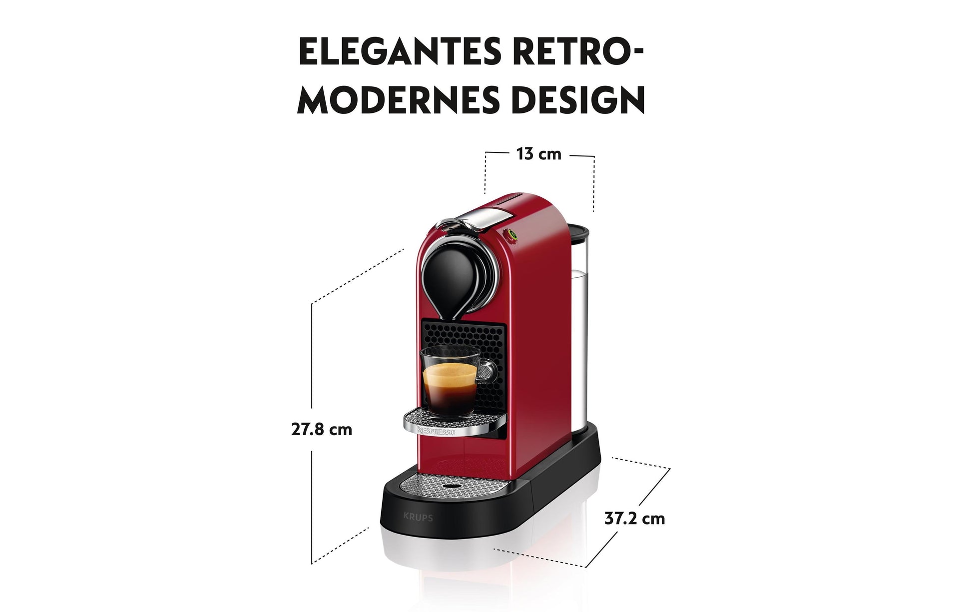 Krups Citiz XN7415 Kapselmaschine – für Nespresso-Kapseln, 19 bar, 1 l, 1 Tasse, Rot