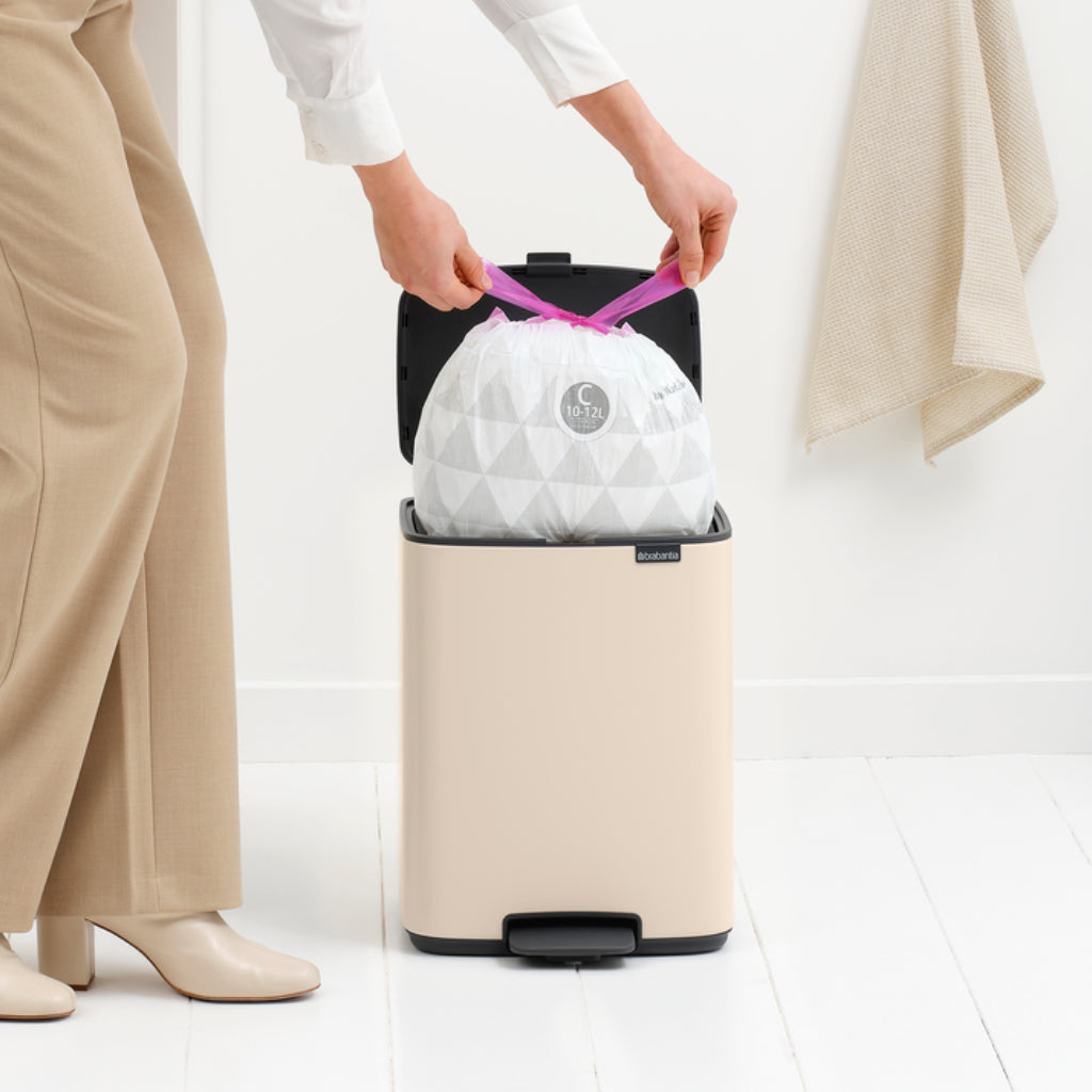 Brabantia Papierkorb Bo – 12 l – Stahl, beige – B × H × T 292 × 369 × 263 mm